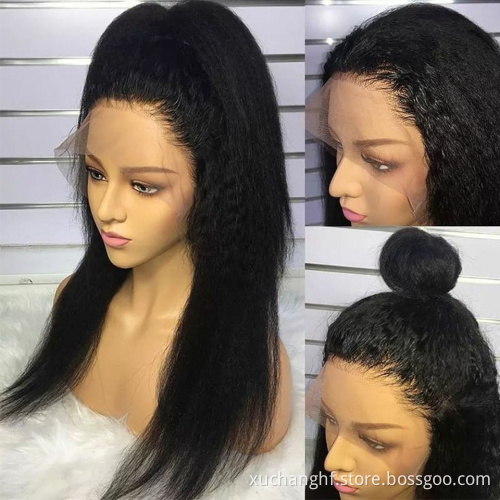 Factory Wholesale Human Hair Wigs Super Yaki Straight Brazilian Hair 13*4 Lace Front Wig 360 Swiss Lace Frontal with Baby Hair